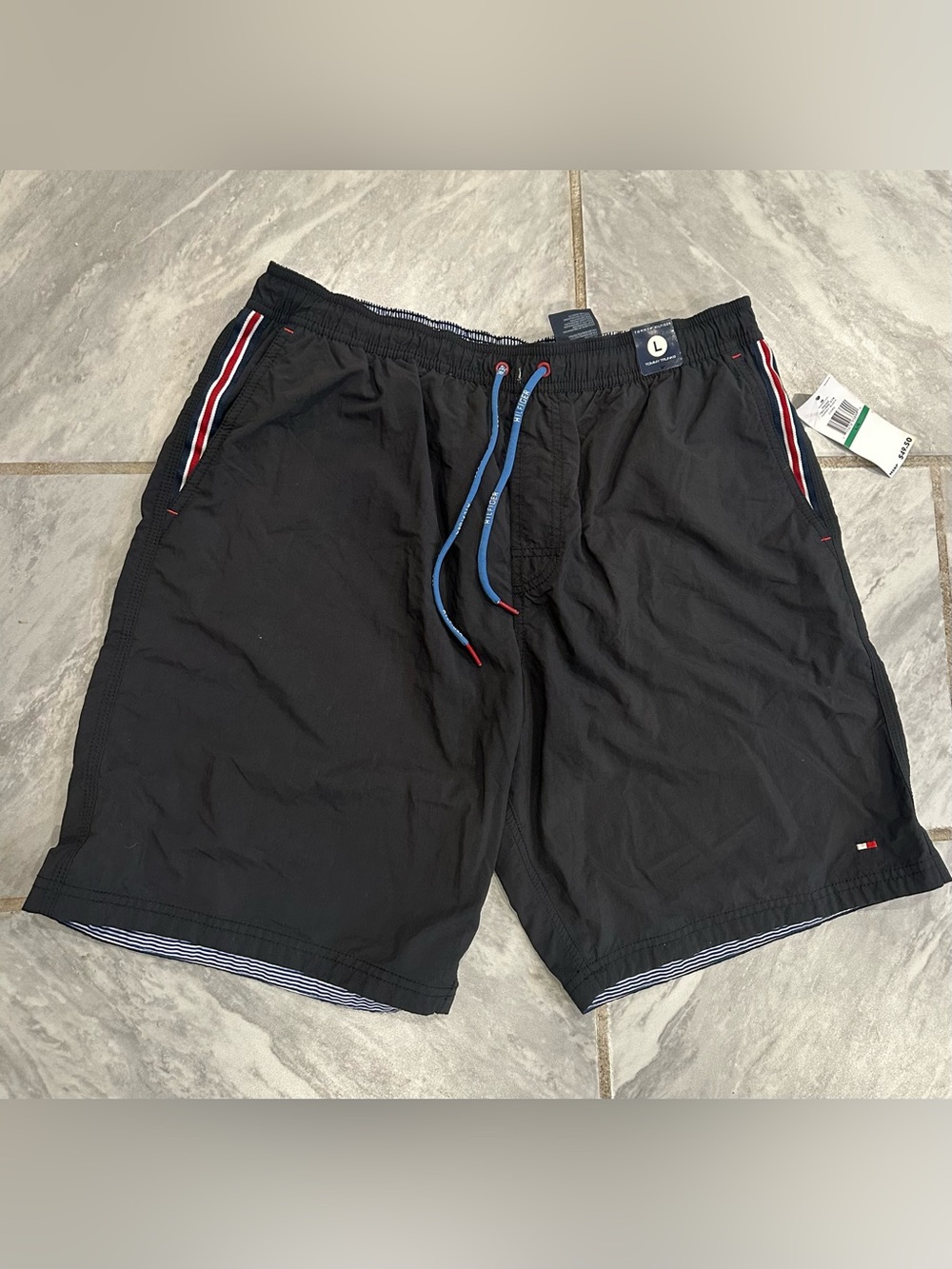 NWT Tommy Hilfiger Men’s Black Swim Shorts Size L Elastic Waist